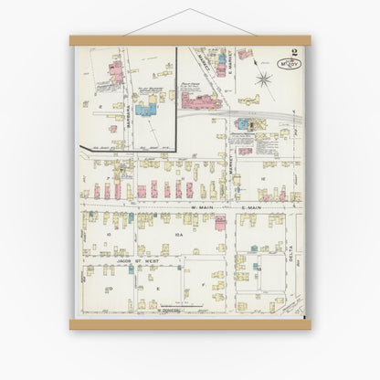 Old map wall art mockup — magnetic wood frame on white wall — Sanborn Fire Insurance Map from Mount Joy, Lancaster County, Pennsylvania (1891), Sheet #0002