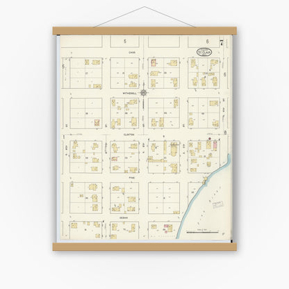Old map wall art mockup — magnetic wood frame on white wall — Sanborn Fire Insurance Map from Saint Clair, Saint Clair County, Michigan (1913), Sheet #0007