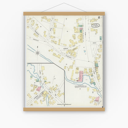 Old map wall art mockup — magnetic wood frame on white wall — Sanborn Fire Insurance Map from Athol, Worcester County, Massachusetts (1896), Sheet #0008