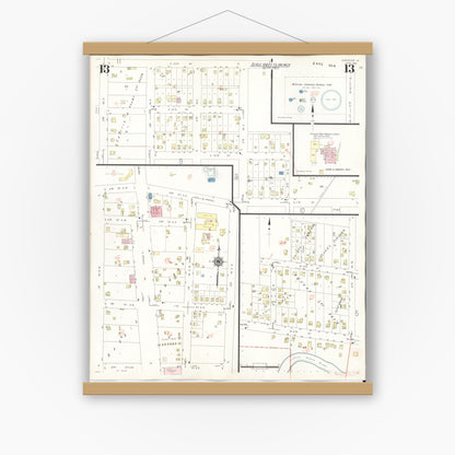 Old map wall art mockup — magnetic wood frame on white wall — Sanborn Fire Insurance Map from Spencer, Clay County, Iowa (1946), Sheet #0013