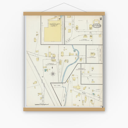 Old map wall art mockup — magnetic wood frame on white wall — Sanborn Fire Insurance Map from Patterson, Putnam County, New York (1893), Sheet #0002