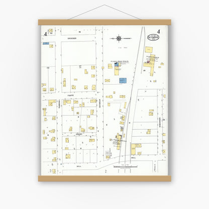 Old map wall art mockup — magnetic wood frame on white wall — Sanborn Fire Insurance Map from Seymour, Outagamie County, Wisconsin (1923), Sheet #0004