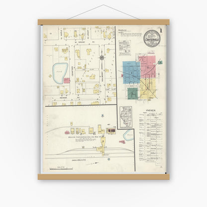 Old map wall art mockup — magnetic wood frame on white wall — Sanborn Fire Insurance Map from Carterville, Williamson County, Illinois (1913) - Complete Map Set