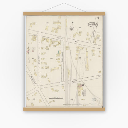 Old map wall art mockup — magnetic wood frame on white wall — Sanborn Fire Insurance Map from Abington, Plymouth County, Massachusetts (1885), Sheet #0004