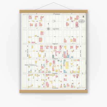 Old map wall art mockup — magnetic wood frame on white wall — Sanborn Fire Insurance Map from Laredo, Webb County, Texas (1900), Sheet #0003