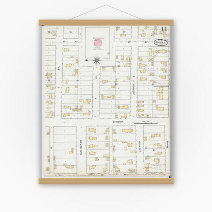 Old map wall art mockup — magnetic wood frame on white wall — Sanborn Fire Insurance Map from Anoka, Anoka County, Minnesota (1891), Sheet #0011