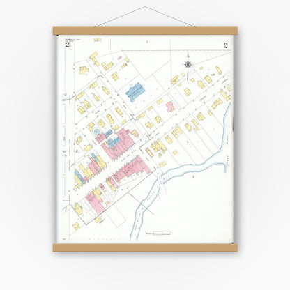 Old map wall art mockup — magnetic wood frame on white wall — Sanborn Fire Insurance Map from Pemberville, Wood County, Ohio (1948), Sheet #0002