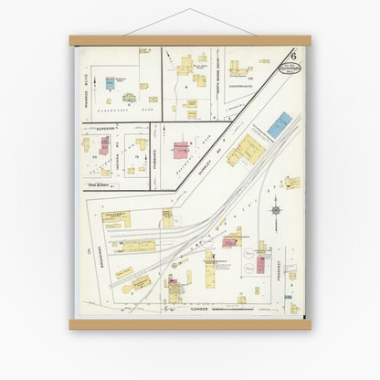 Old map wall art mockup — magnetic wood frame on white wall — Sanborn Fire Insurance Map from South Haven, Van Buren County, Michigan (1916), Sheet #0006