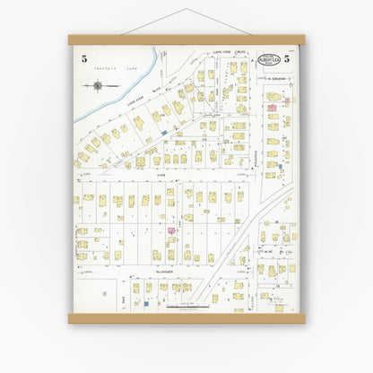 Old map wall art mockup — magnetic wood frame on white wall — Sanborn Fire Insurance Map from Albert Lea, Freeborn County, Minnesota (1926), Sheet #0005