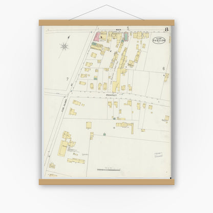 Old map wall art mockup — magnetic wood frame on white wall — Sanborn Fire Insurance Map from Babylon, Suffolk County, New York (1897), Sheet #0008