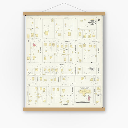 Old map wall art mockup — magnetic wood frame on white wall — Sanborn Fire Insurance Map from Maryville, Nodaway County, Missouri (1909), Sheet #0008