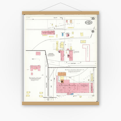 Old map wall art mockup — magnetic wood frame on white wall — Sanborn Fire Insurance Map from Clinton, Clinton County, Iowa (1917), Sheet #0035