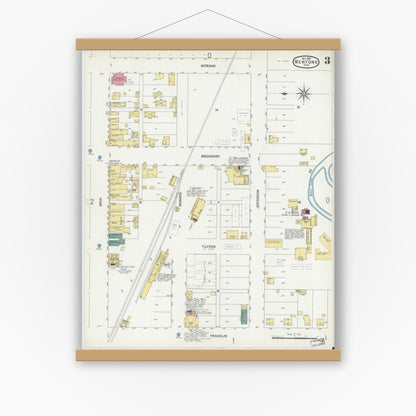 Old map wall art mockup — magnetic wood frame on white wall — Sanborn Fire Insurance Map from Mentone, Kosciusko County, Indiana (1901), Sheet #0003