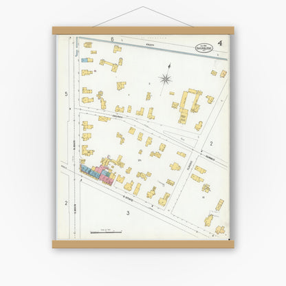 Old map wall art mockup — magnetic wood frame on white wall — Sanborn Fire Insurance Map from Sherburne, Chenango County, New York (1900), Sheet #0004