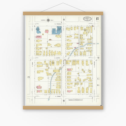 Old map wall art mockup — magnetic wood frame on white wall — Sanborn Fire Insurance Map from Titusville, Crawford County, Pennsylvania (1912), Sheet #0017