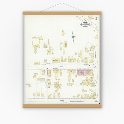 Old map wall art mockup — magnetic wood frame on white wall — Sanborn Fire Insurance Map from Richfield Springs, Otsego County, New York (1910), Sheet #0002