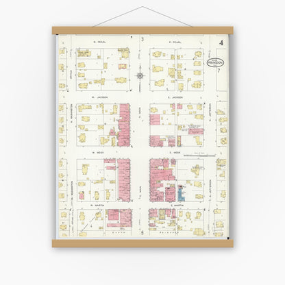 Old map wall art mockup — magnetic wood frame on white wall — Sanborn Fire Insurance Map from Abingdon, Knox County, Illinois (1912), Sheet #0004