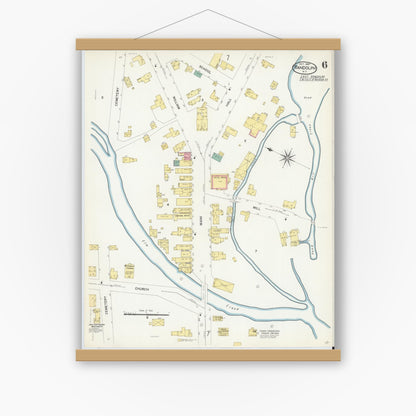Old map wall art mockup — magnetic wood frame on white wall — Sanborn Fire Insurance Map from Randolph, Cattaraugus County, New York (1907), Sheet #0006