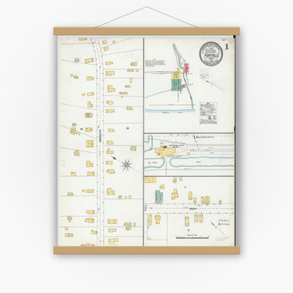 Old map wall art mockup — magnetic wood frame on white wall — Sanborn Fire Insurance Map from Portville, Cattaraugus County, New York (1904) - Complete Map Set