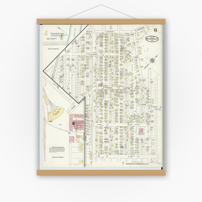 Old map wall art mockup — magnetic wood frame on white wall — Sanborn Fire Insurance Map from Nelsonville, Athens County, Ohio (1914), Sheet #0006