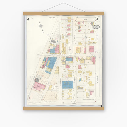 Old map wall art mockup — magnetic wood frame on white wall — Sanborn Fire Insurance Map from Del Rio, Val Verde County, Texas (1948), Sheet #0004