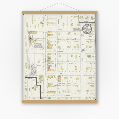 Old map wall art mockup — magnetic wood frame on white wall — Sanborn Fire Insurance Map from Sibley, Ford County, Illinois (1899), Sheet #0001