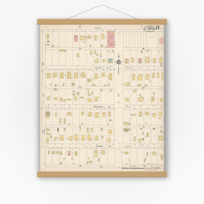 Old map wall art mockup — magnetic wood frame on white wall — Sanborn Fire Insurance Map from El Centro, Imperial County, California (1914), Sheet #0011