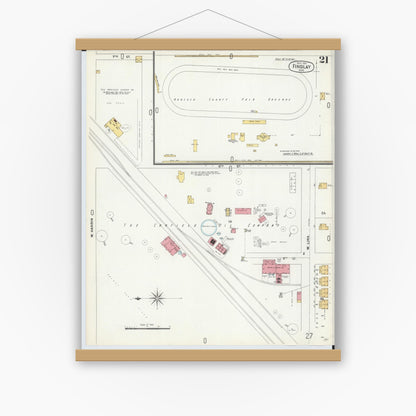 Old map wall art mockup — magnetic wood frame on white wall — Sanborn Fire Insurance Map from Findlay, Hancock County, Ohio (1901), Sheet #0021
