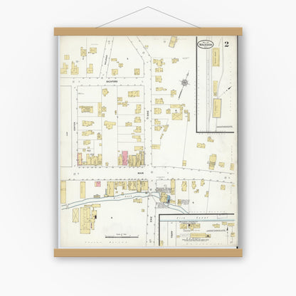 Old map wall art mockup — magnetic wood frame on white wall — Sanborn Fire Insurance Map from Macedon, Wayne County, New York (1912), Sheet #0002