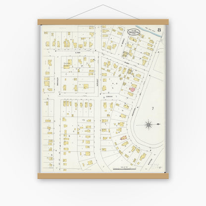 Old map wall art mockup — magnetic wood frame on white wall — Sanborn Fire Insurance Map from Crookston, Polk County, Minnesota (1906), Sheet #0008