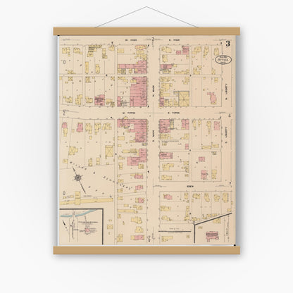 Old map wall art mockup — magnetic wood frame on white wall — Sanborn Fire Insurance Map from Attica, Seneca County, Ohio (1922), Sheet #0003