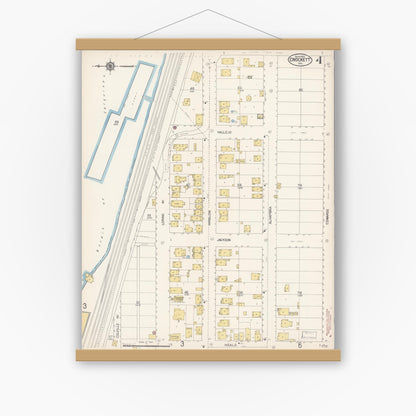 Old map wall art mockup — magnetic wood frame on white wall — Sanborn Fire Insurance Map from Crockett, Contra Costa County, California (1913), Sheet #0004