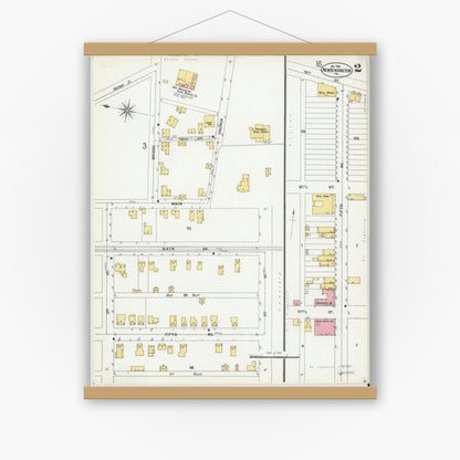 Old map wall art mockup — magnetic wood frame on white wall — Sanborn Fire Insurance Map from New Kensington, Westmoreland County, Pennsylvania (1900), Sheet #0002