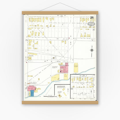 Old map wall art mockup — magnetic wood frame on white wall — Sanborn Fire Insurance Map from Clinton, Clinton County, Iowa (1917), Sheet #0026