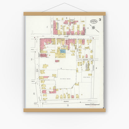 Old map wall art mockup — magnetic wood frame on white wall — Sanborn Fire Insurance Map from Newton, Sussex County, New Jersey (1916), Sheet #0003