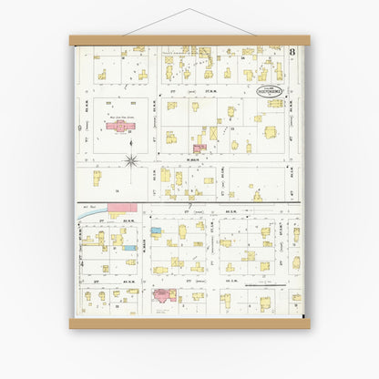 Old map wall art mockup — magnetic wood frame on white wall — Sanborn Fire Insurance Map from Independence, Buchanan County, Iowa (1899), Sheet #0008