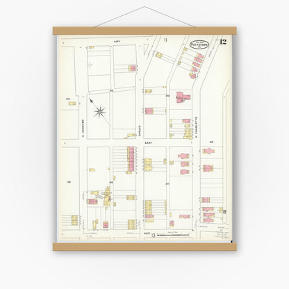 Old map wall art mockup — magnetic wood frame on white wall — Sanborn Fire Insurance Map from Pottstown, Montgomery County, Pennsylvania (1909), Sheet #0012