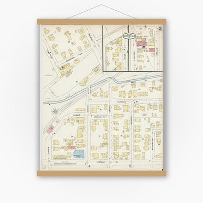 Old map wall art mockup — magnetic wood frame on white wall — Sanborn Fire Insurance Map from Carbondale, Lackawanna County, Pennsylvania (1896), Sheet #0002