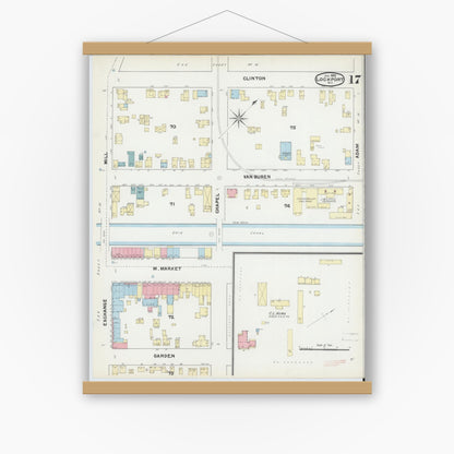 Old map wall art mockup — magnetic wood frame on white wall — Sanborn Fire Insurance Map from Lockport, Niagara County, New York (1892), Sheet #0017
