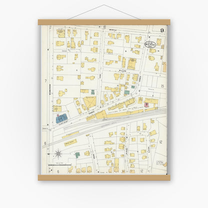 Old map wall art mockup — magnetic wood frame on white wall — Sanborn Fire Insurance Map from Melrose, Middlesex County, Massachusetts (1903), Sheet #0009