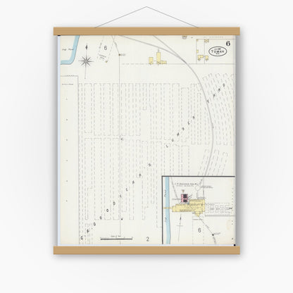 Old map wall art mockup — magnetic wood frame on white wall — Sanborn Fire Insurance Map from Tomah, Monroe County, Wisconsin (1897), Sheet #0006