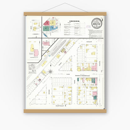 Old map wall art mockup — magnetic wood frame on white wall — Sanborn Fire Insurance Map from Mapleton, Monona County, Iowa (1909), Sheet #0001