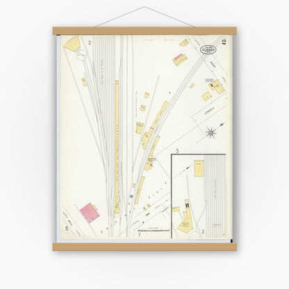 Old map wall art mockup — magnetic wood frame on white wall — Sanborn Fire Insurance Map from Durand, Shiawassee County, Michigan (1908), Sheet #0002
