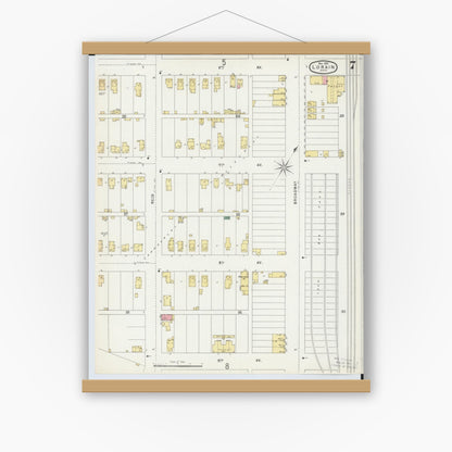 Old map wall art mockup — magnetic wood frame on white wall — Sanborn Fire Insurance Map from Lorain, Lorain County, Ohio (1896), Sheet #0007