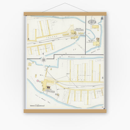 Old map wall art mockup — magnetic wood frame on white wall — Sanborn Fire Insurance Map from Tomahawk, Lincoln County, Wisconsin (1898), Sheet #0008