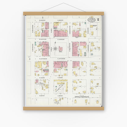 Old map wall art mockup — magnetic wood frame on white wall — Sanborn Fire Insurance Map from Sullivan, Moultrie County, Illinois (1898), Sheet #0002