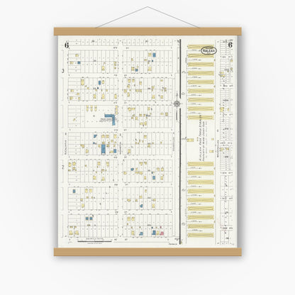 Old map wall art mockup — magnetic wood frame on white wall — Sanborn Fire Insurance Map from Hialeah, Dade County, Florida (1926), Sheet #0006