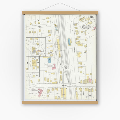 Old map wall art mockup — magnetic wood frame on white wall — Sanborn Fire Insurance Map from Painesville, Lake County, Ohio (1904), Sheet #0010