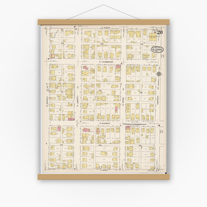 Old map wall art mockup — magnetic wood frame on white wall — Sanborn Fire Insurance Map from Alliance, Stark County, Ohio (1921), Sheet #0020