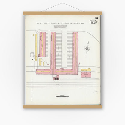 Old map wall art mockup — magnetic wood frame on white wall — Sanborn Fire Insurance Map from Depew, Erie County, New York (1900), Sheet #0013